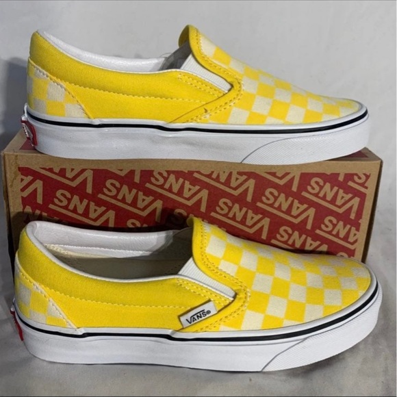 Vans Classic Slip On Checkerboard White Yellow Shoes Womans New - Picture 5 of 5